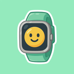 Smartwatch Emoji Face Flat Pastel Vector Illustration for Technology and Fitness Design
