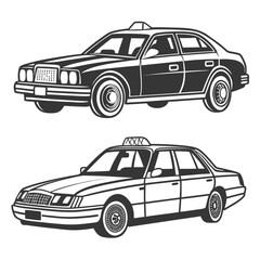 Vintage taxi cab icons black and white illustration
