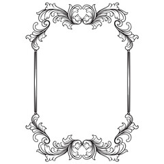 Vintage baroque frame with floral ornament engraving illustration art
