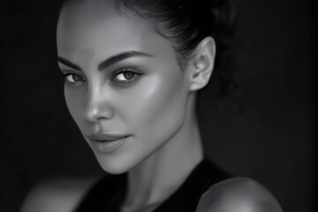 Fototapeta premium Beautiful woman with captivating gaze in black and white portrait setting