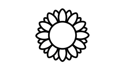 Stylized Black Outline Sunflower Illustration on White Background