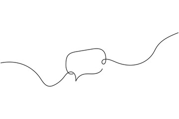 Minimalist continuous line speech bubble icon on white background
