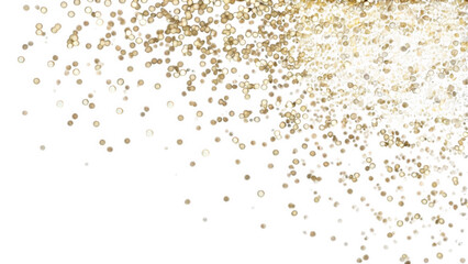 Glittering gold confetti heap with sparkling highlights, isolated on white background, perfect for party, celebration, or festive decor themes