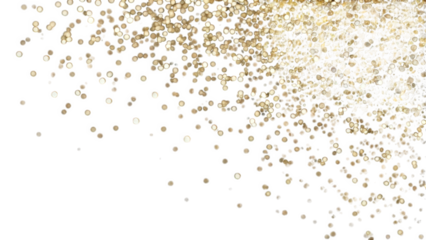 Glittering gold confetti heap with sparkling highlights, isolated on white background, perfect for party, celebration, or festive decor themes