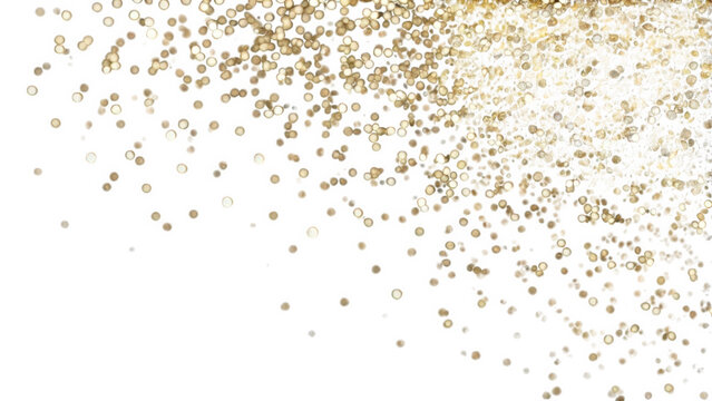 Glittering gold confetti heap with sparkling highlights, isolated on white background, perfect for party, celebration, or festive decor themes
