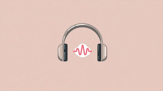A headphone logo, a minimal playlist channel logo design, light pastel background, a simple headset icon centered with music wave, flat vector style