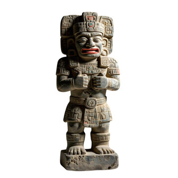 Ancient mayan stone sculpture of a warrior deity