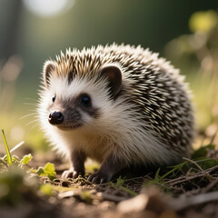 Illustation young beautiful hedgehog in natural habitat outdoors in the nature	.created with the help of artificial intelligence.