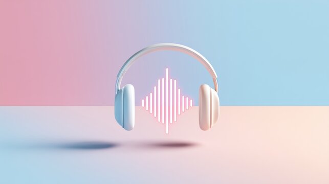 A headphone logo, a minimal playlist channel logo design, light pastel background, a simple headset icon centered with music wave, flat vector style