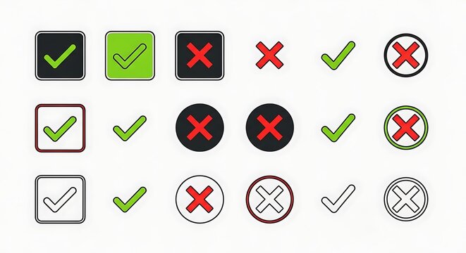 Colorful check marks and x symbols for verification, acceptance, rejection decisions, available for download to enhance your next project