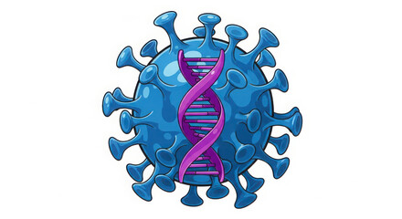 Microscopic view of a coronavirus particle with a DNA double helix inside