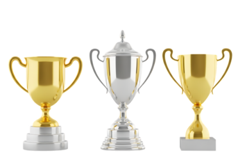 Trophy set celebrating achievements and accomplishments in business and sports