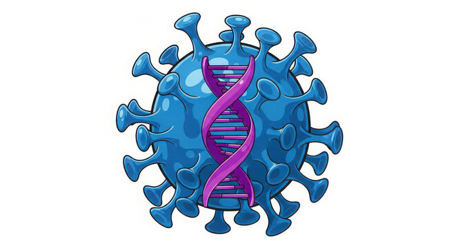 Microscopic view of a coronavirus particle with a DNA double helix inside