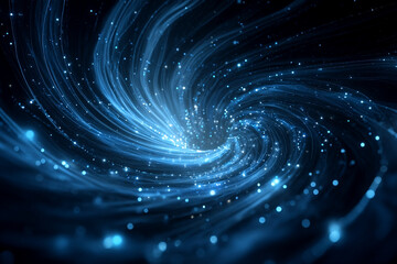 Vibrant blue cosmic nebula with swirling gas clouds and distant stars in deep space, a celestial background.