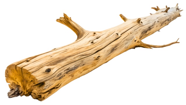 driftwood log isolated on white or transparent png
