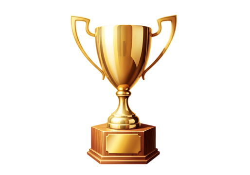 Golden trophy cup on wooden base symbolizing victory and achievement