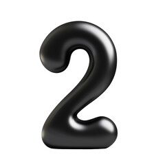 Naklejka premium Black Glossy Number 2. Modern Typography And Design Element Isolated On Transparent Background