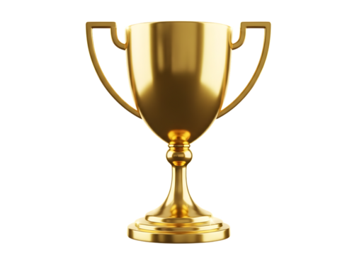 Shiny golden trophy cup isolated on black background reward concept