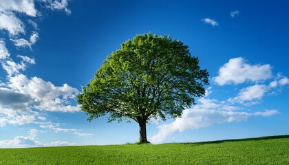 Fototapeta premium A Single Tree Against A Clear Blue Sky With Clouds