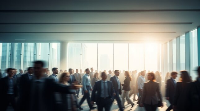 motion blur image of business people crowd walking at corporate office in city downtown - Powered by Adobe