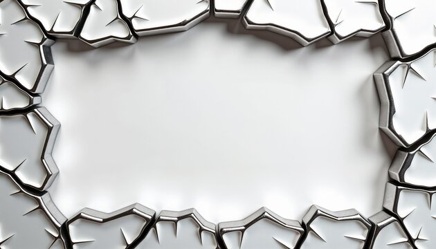 Contemporary metallic design frame with crack texture and white silver color palette