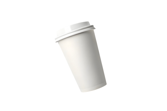 White Disposable Coffee Cup with Lid – Eco Takeaway Paper Cup Mockup, Isolated on transparent background, png