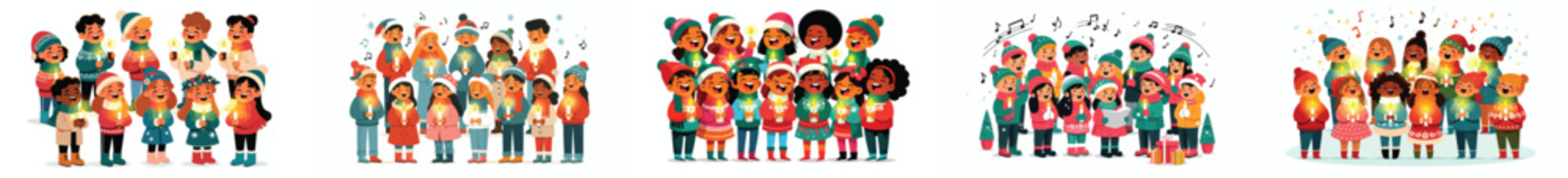 vector of children singing Christmas