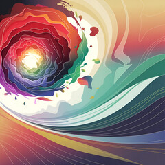 Vibrant abstract illustration portraying a swirling vortex of emotions transitioning into a tranquil scene with harmonious flowing lines and colors