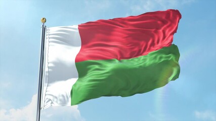 4K Madagascar flag waving in the wind - realistic Madagascar flag animation in high resolution, perfect for Madagascar national day, independence, travel and patriotic video projects