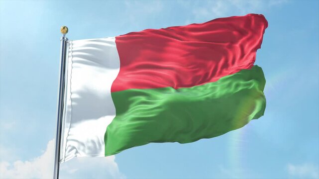 4K Madagascar flag waving in the wind - realistic Madagascar flag animation in high resolution, perfect for Madagascar national day, independence, travel and patriotic video projects