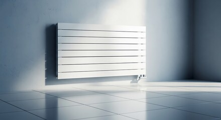 Modern White Radiator on Wall with Sunlight with Home Heating, Interior Design, and Minimalist.
