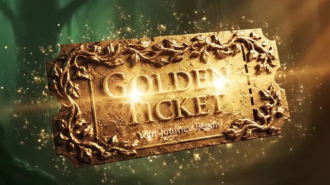 Golden Ticket to Adventure A celestial golden ticket floating in a cosmic galaxy adventure! Journey to a fantastic world!