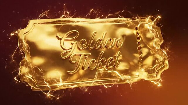 Vintage Ornate Golden Ticket Emerging with Ancient Scrollwork in a Luxury Animation A Golden Ticket's Transformation