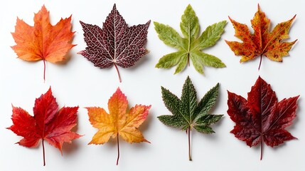 A stunning arrangement of autumn leaves showcasing a vibrant array of colors from green to deep red
