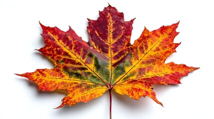 A vibrant autumn leaf showcasing a blend of orange, red, and yellow hues. Perfect for nature-themed projects or as a symbol of change and natural beauty.