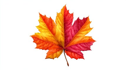 Vibrant autumn leaf featuring a stunning blend of red, orange, and yellow hues