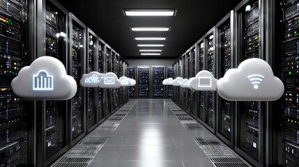 A modern data center with rows of server racks