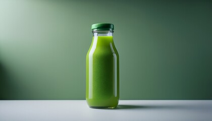 Minimalist Mockup Of A Green Juice Bottle Emphasizing Freshness And Simplicity On A Neutral Background