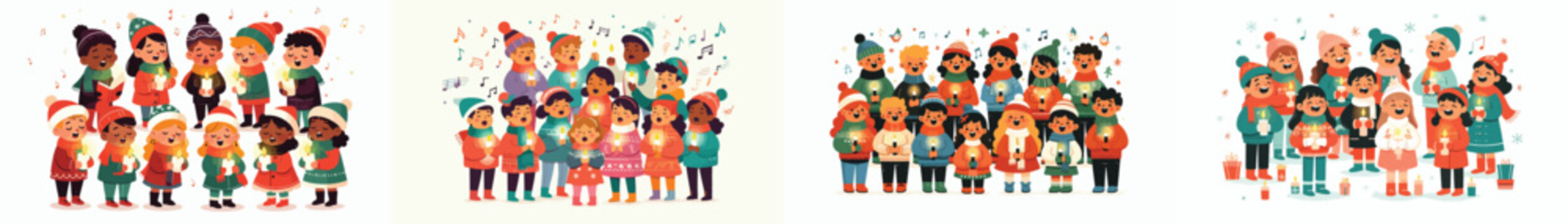 vector of children singing Christmas