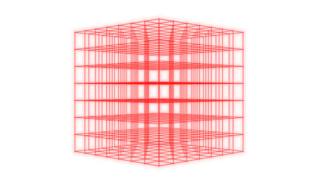 Side of red 3d Square Box wireframe  glowing effect.Plexus 3d geomatric effect