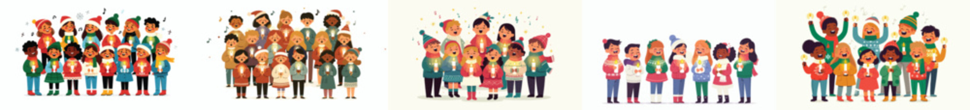 vector of children singing Christmas