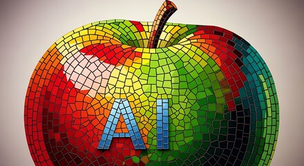 Mosaic Apple with AI  Creative Concept of Artificial Intelligence and Technology.