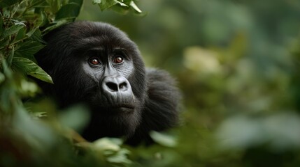 Obraz premium Majestic Mountain Gorilla Resting Peacefully Within the Lush Virunga Foliage 