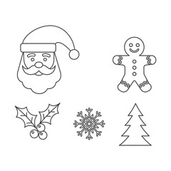 Christmas Holiday Icons Set with Santa Claus Gingerbread Man Snowflake Holly and Christmas Tree.