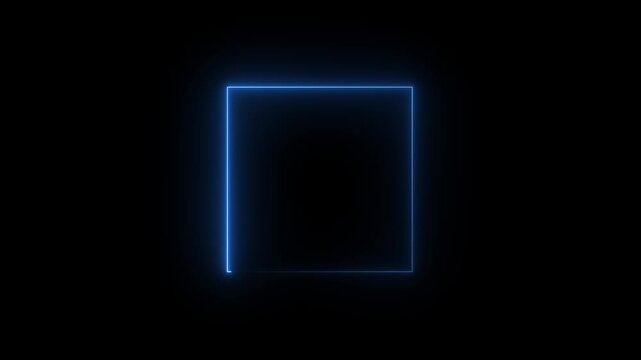 Glowing neon blue color square rectangle picture frame icon animation display neon box footage shape round seamless border retro movement animated video..