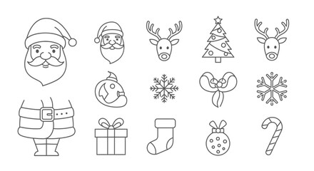 Fototapeta premium Christmas Icons Collection Santa Claus Reindeer Snowflakes and Gifts.
