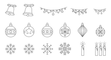 Christmas Ornaments and Decorations Line Art Collection.