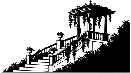 Fototapeta premium Silhouette of Garden Pavilion with Ornate Staircase – Vector Illustration