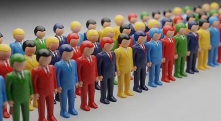 Multicolored Toy Business Figures Standing in a Row Teamwork with Diversity Concept.