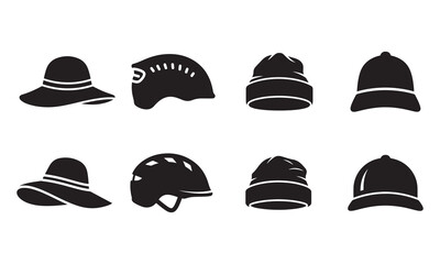Collection of hats isolated on white background for various activities